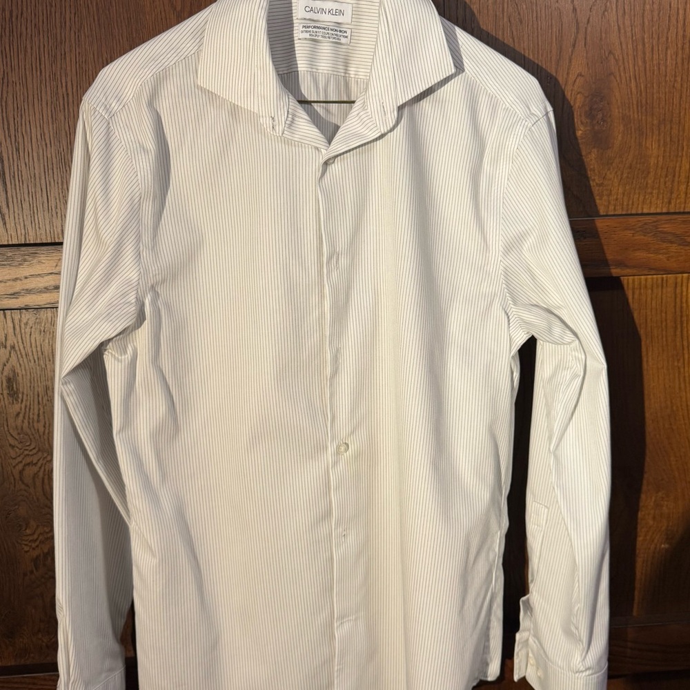 2/$20 Calvin Klein White Striped Dress Shirt